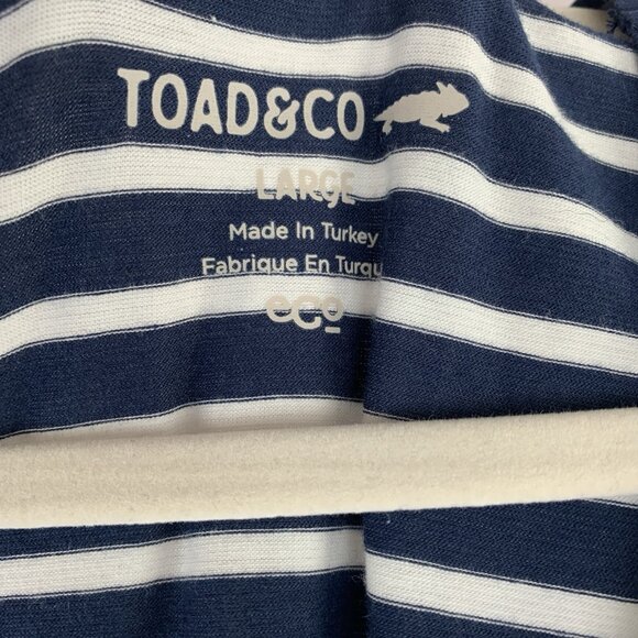 Toad & Co Women Samba Muse Ruched Midi Dress Sz Large Navy Blue Striped Coastal - Picture 4 of 12